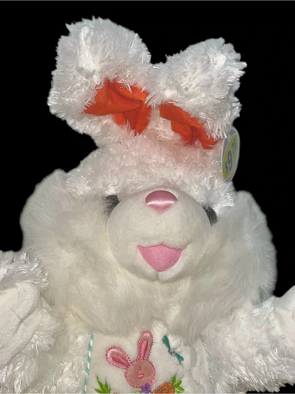 Vintage Hoppy Hopster White Easter Bunny Plush with Carrot Bib 24”